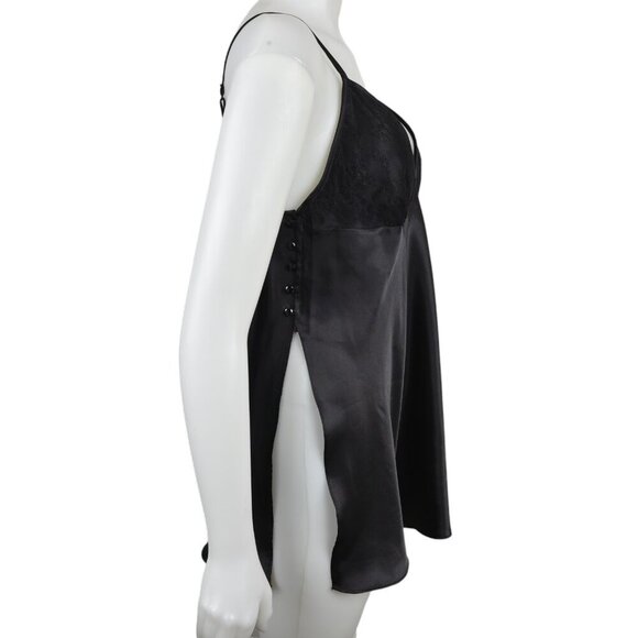 La Senza Slip Dress Nightgown Side Slits Lingerie Black Teddy Size Large - Picture 7 of 12